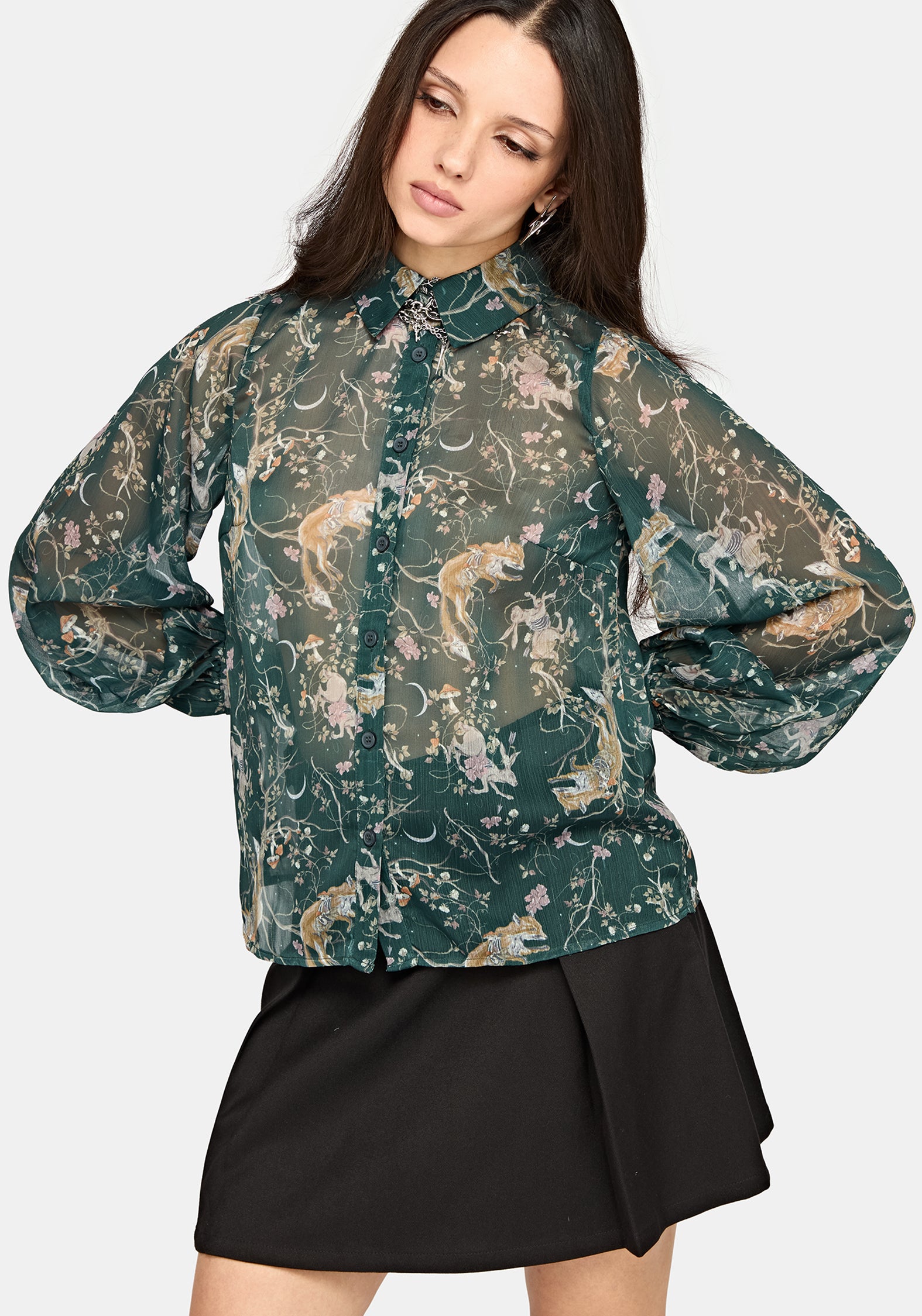Renard Print Chiffon Shirt