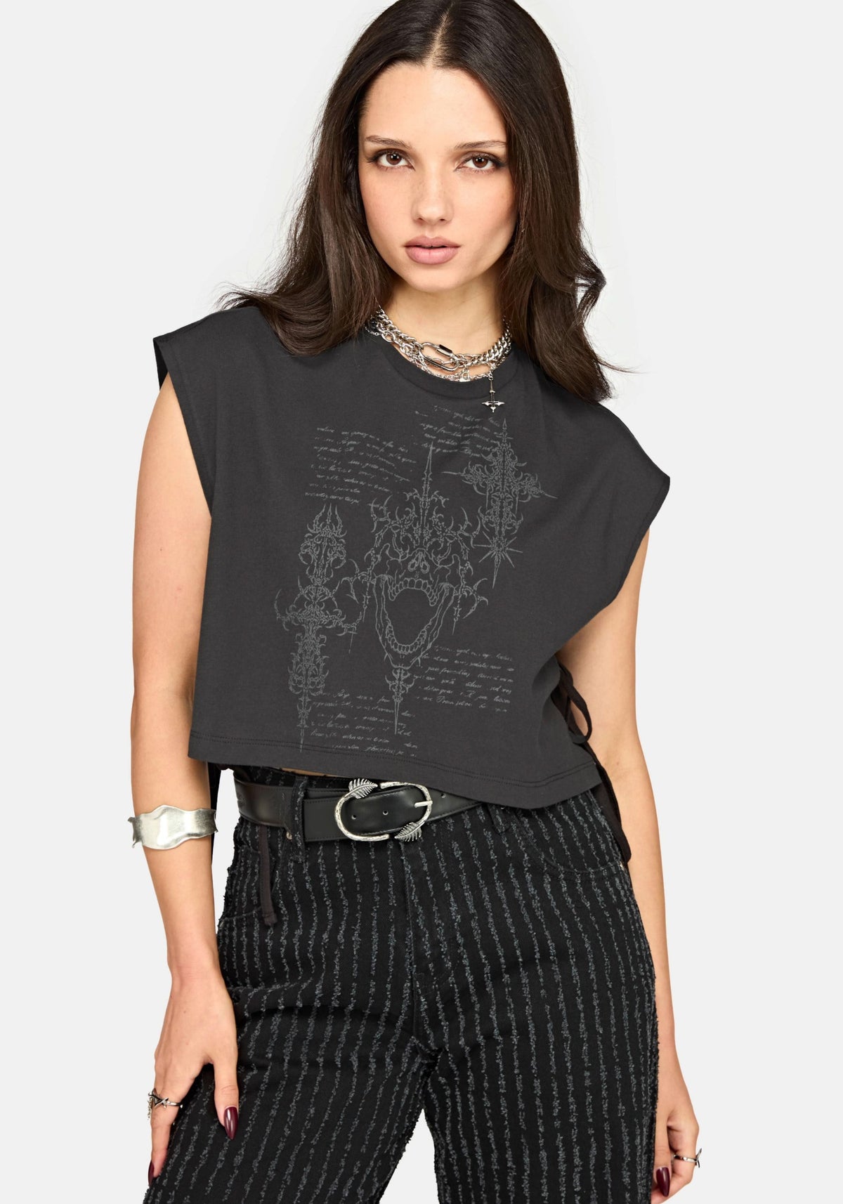Alana Bindung Seite Graphic Crop-Oberteil