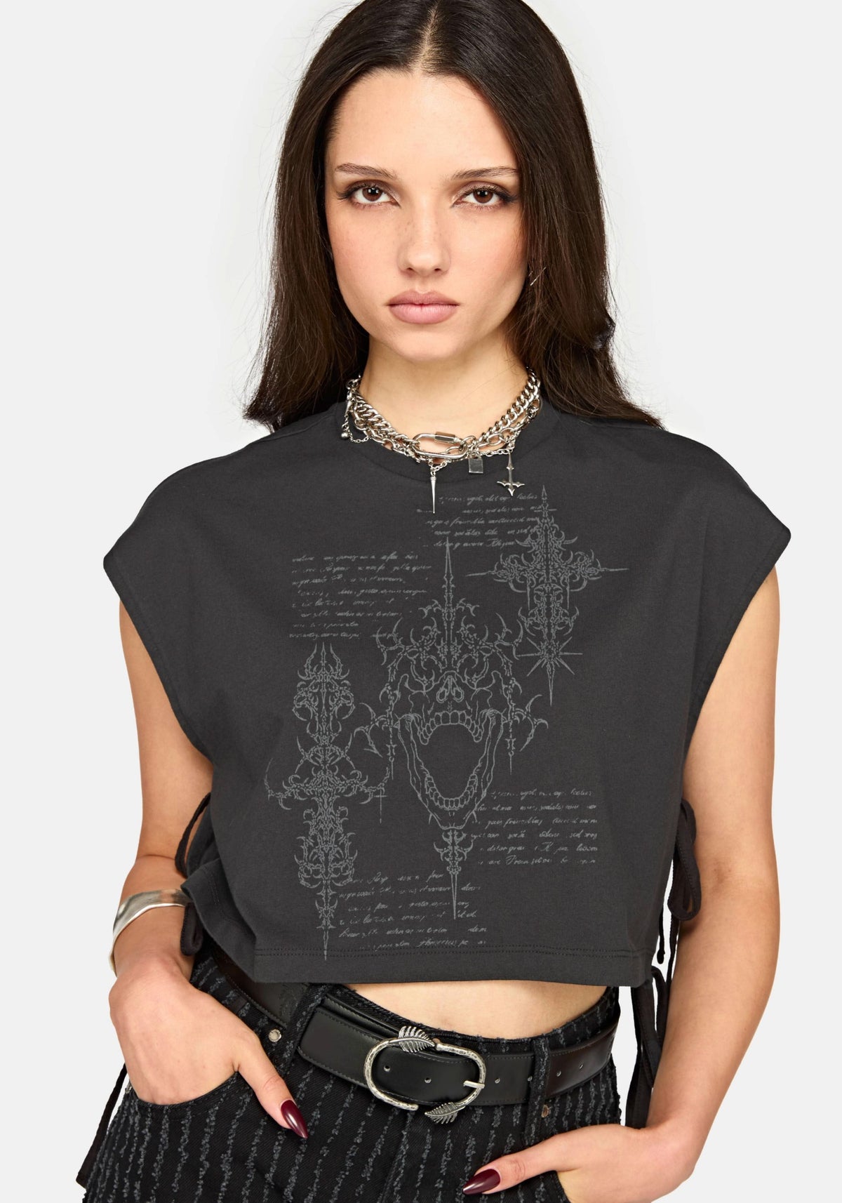 Alana Bindung Seite Graphic Crop-Oberteil