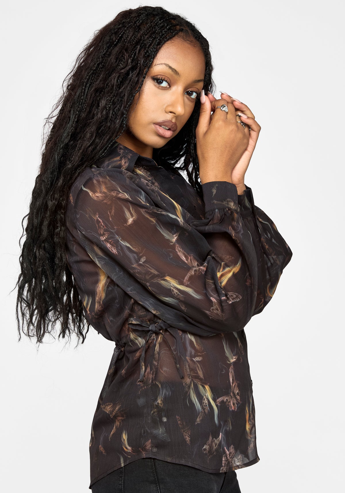 Ember Cinch Taille Chiffon Hemd