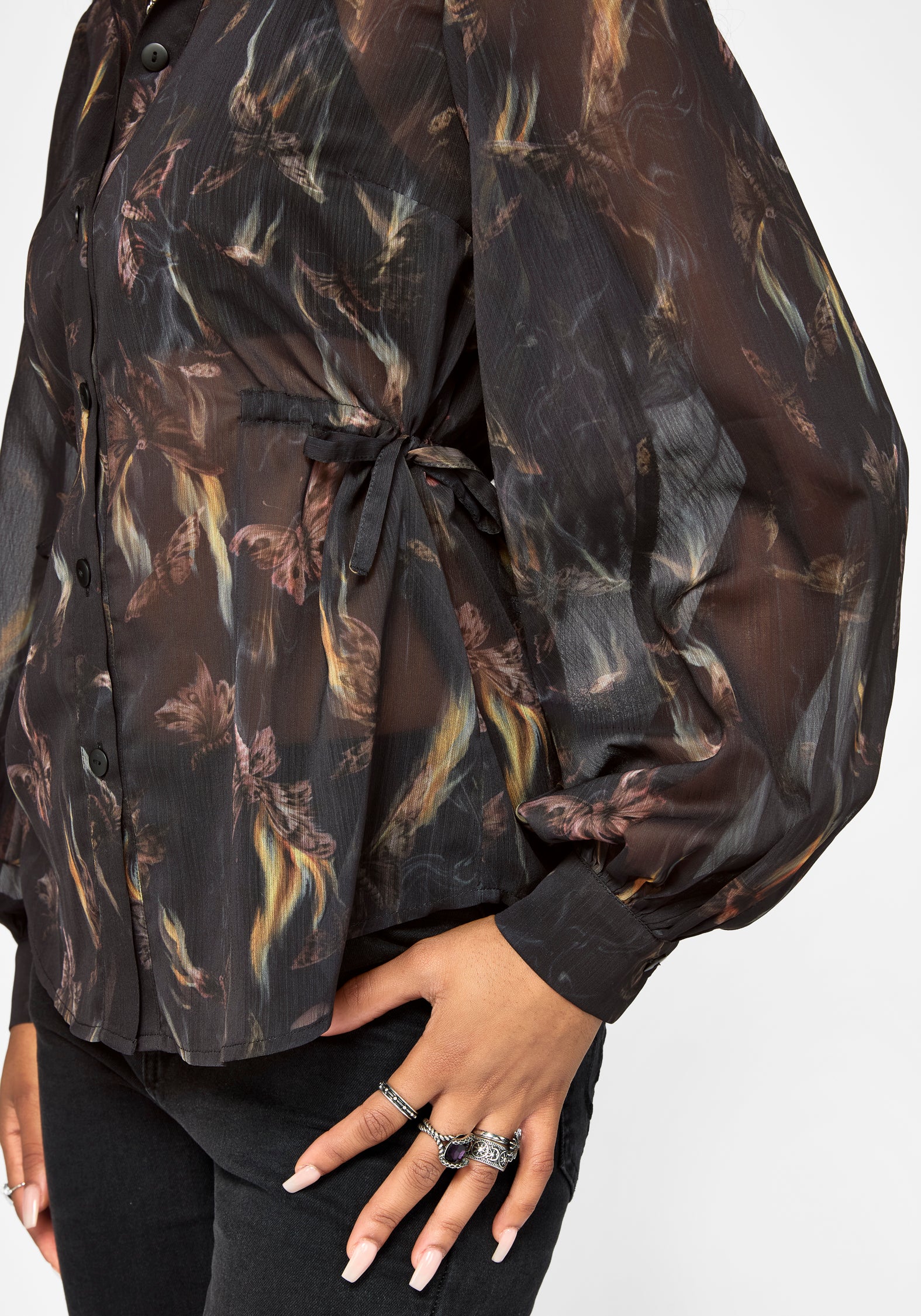 Ember Cinch Taille Chiffon Hemd