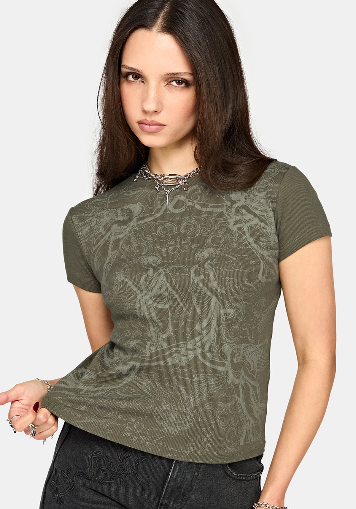 Eleni Mythology Print Gerippt Baby T-Shirt