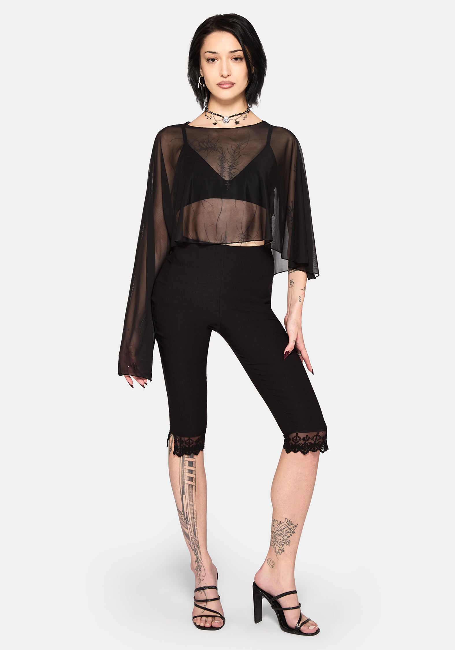 Emmie Black Mesh Poncho