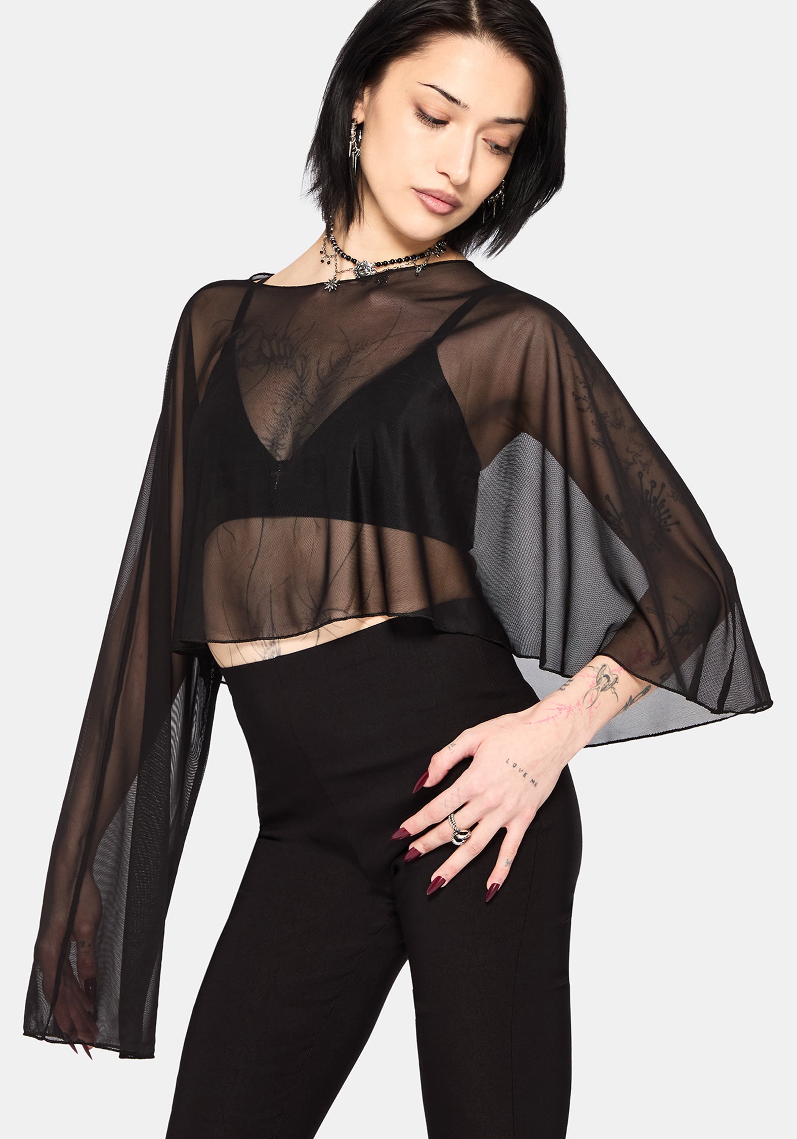 Emmie Black Mesh Poncho