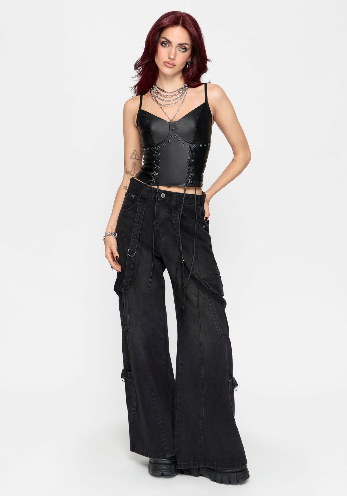 Ami PU Schnürung Camisole-Oberteil