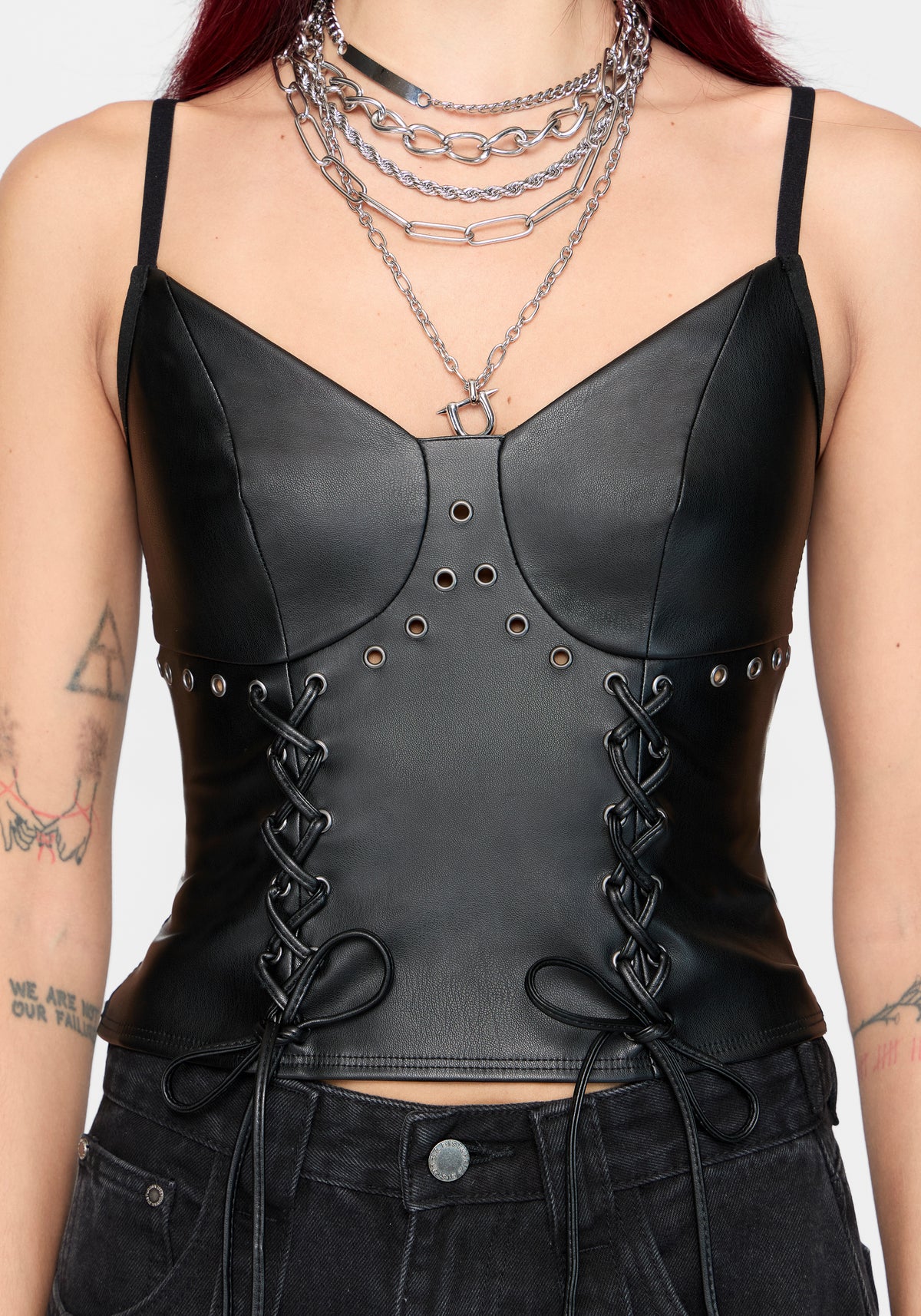 Ami PU Schnürung Camisole-Oberteil