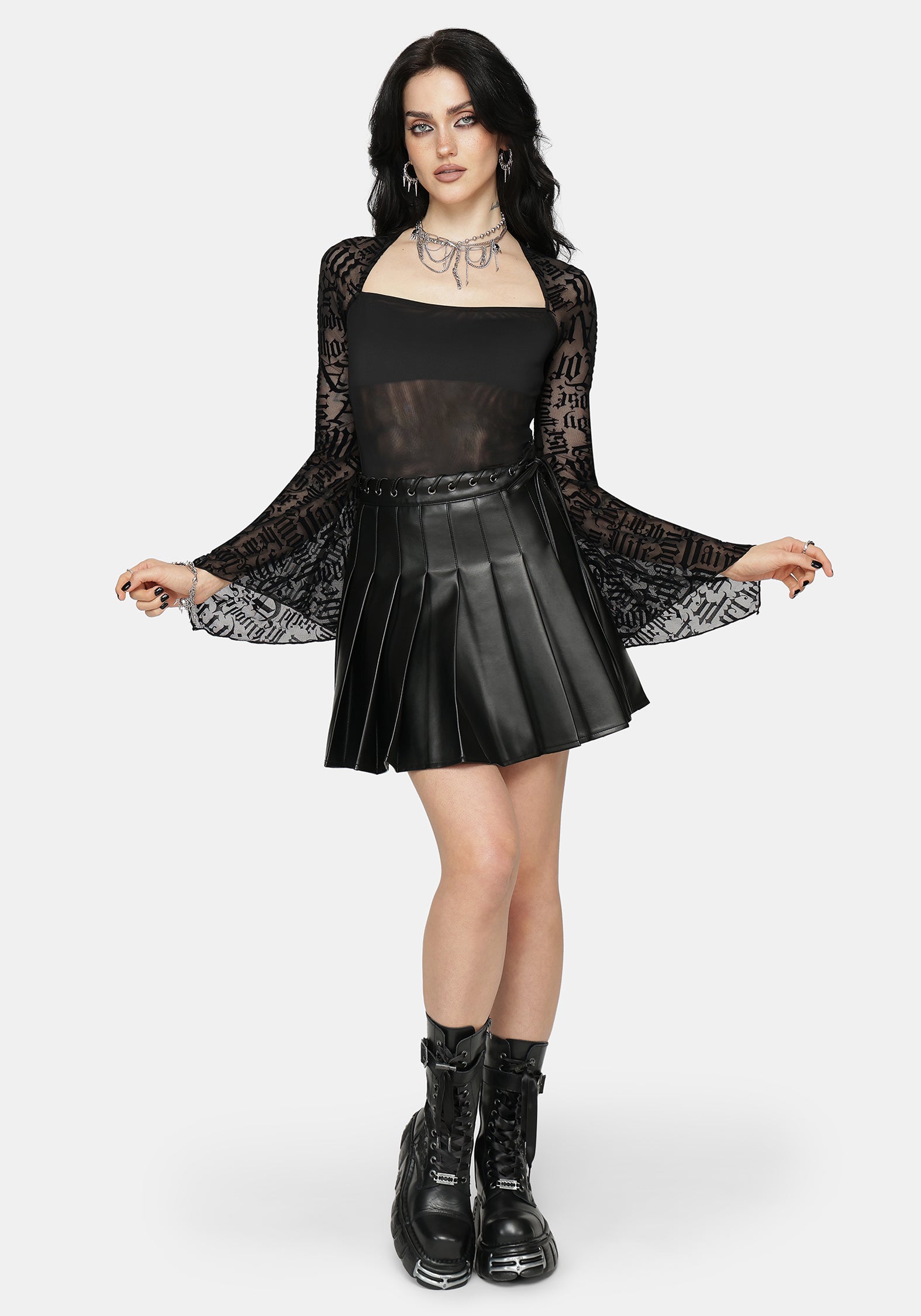 Ashes & Words Square Neck Flock Mesh Top