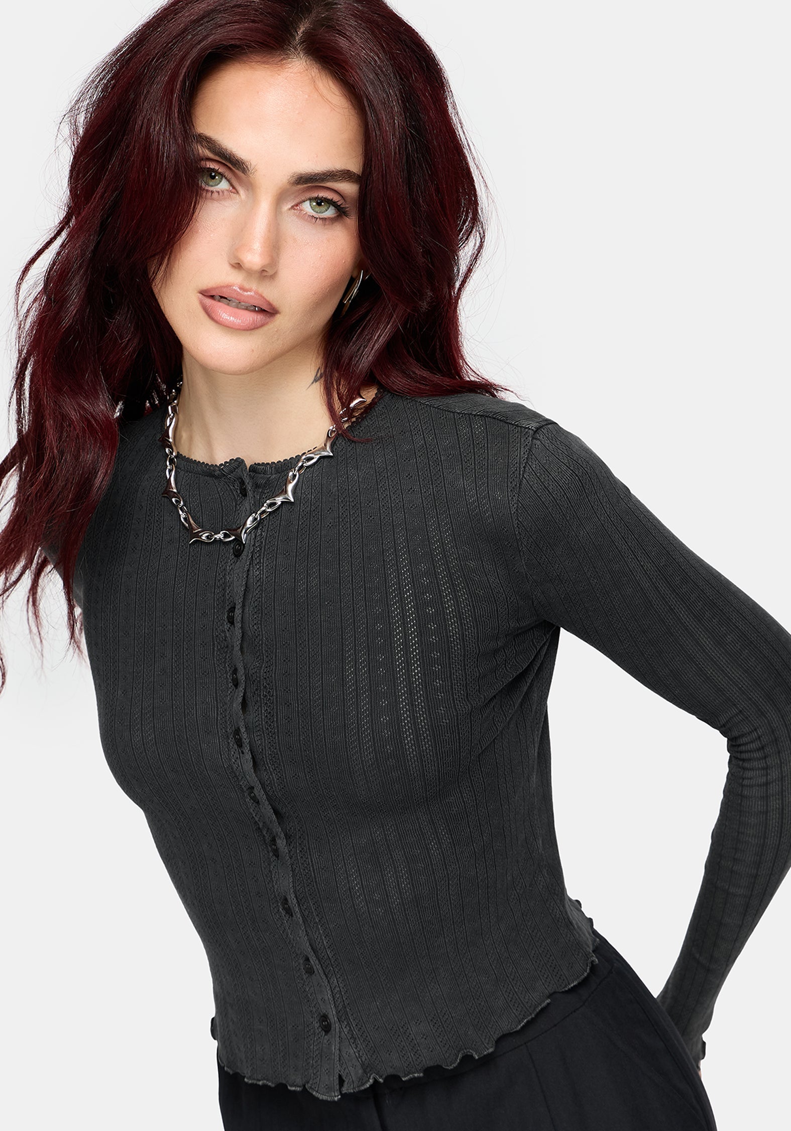 Lucera Pointelle Long Sleeve Cardigan