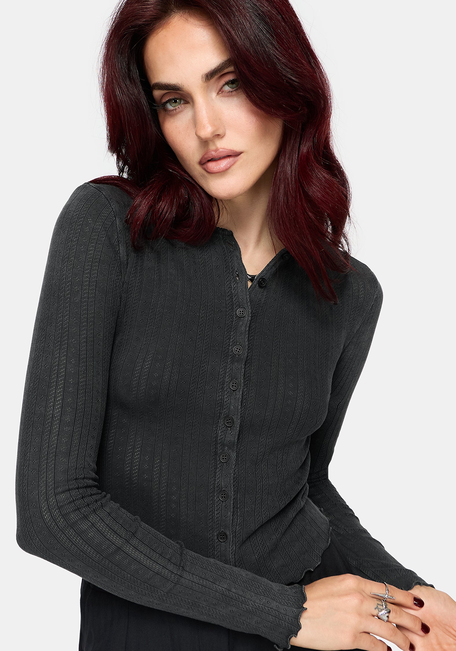 Lucera Pointelle Long Sleeve Cardigan
