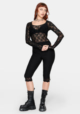 Lucera Long Sleeve Lace Scoop Neck Top - Black
