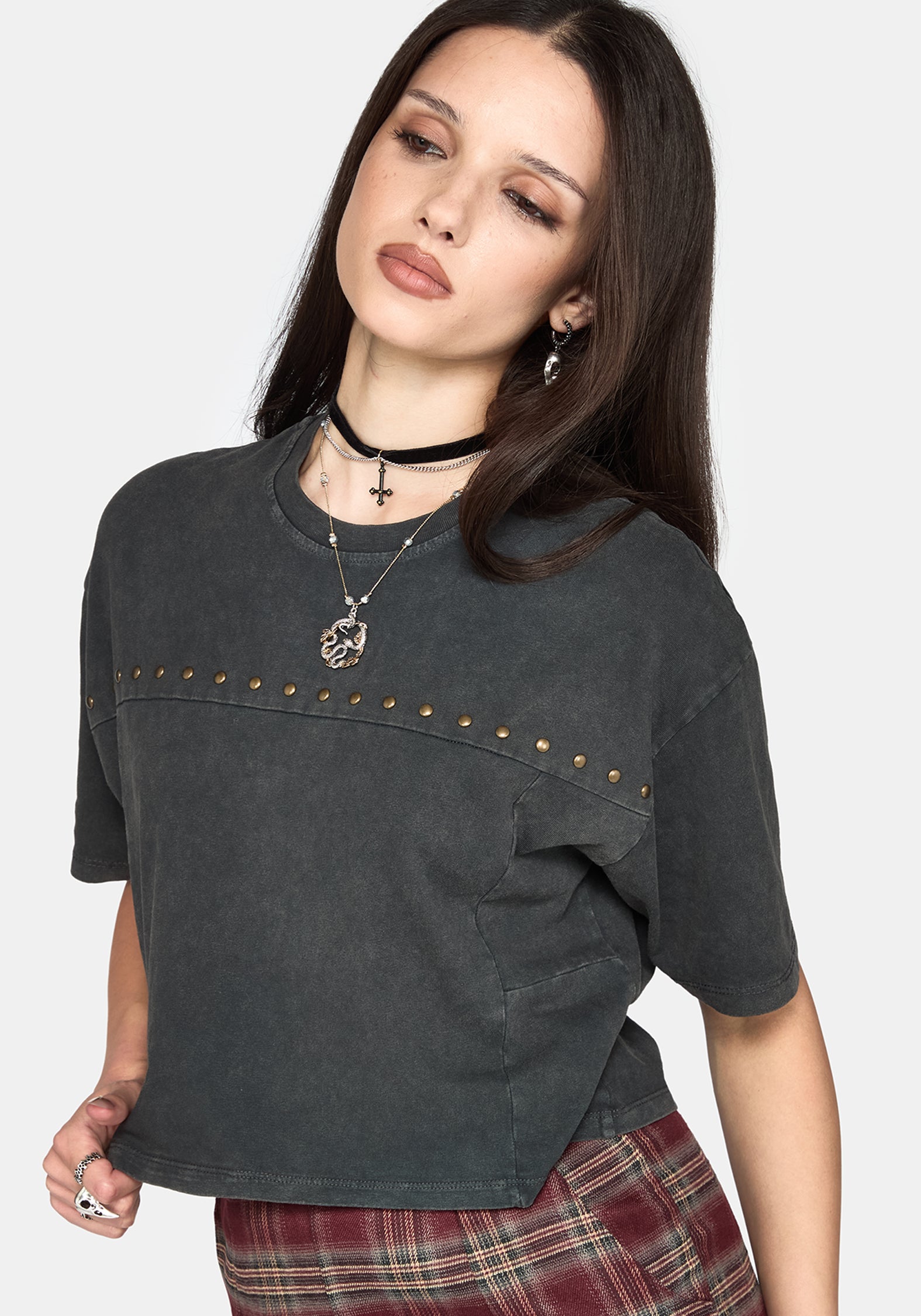 Jaydan Studded Crop Boxy T-Shirt