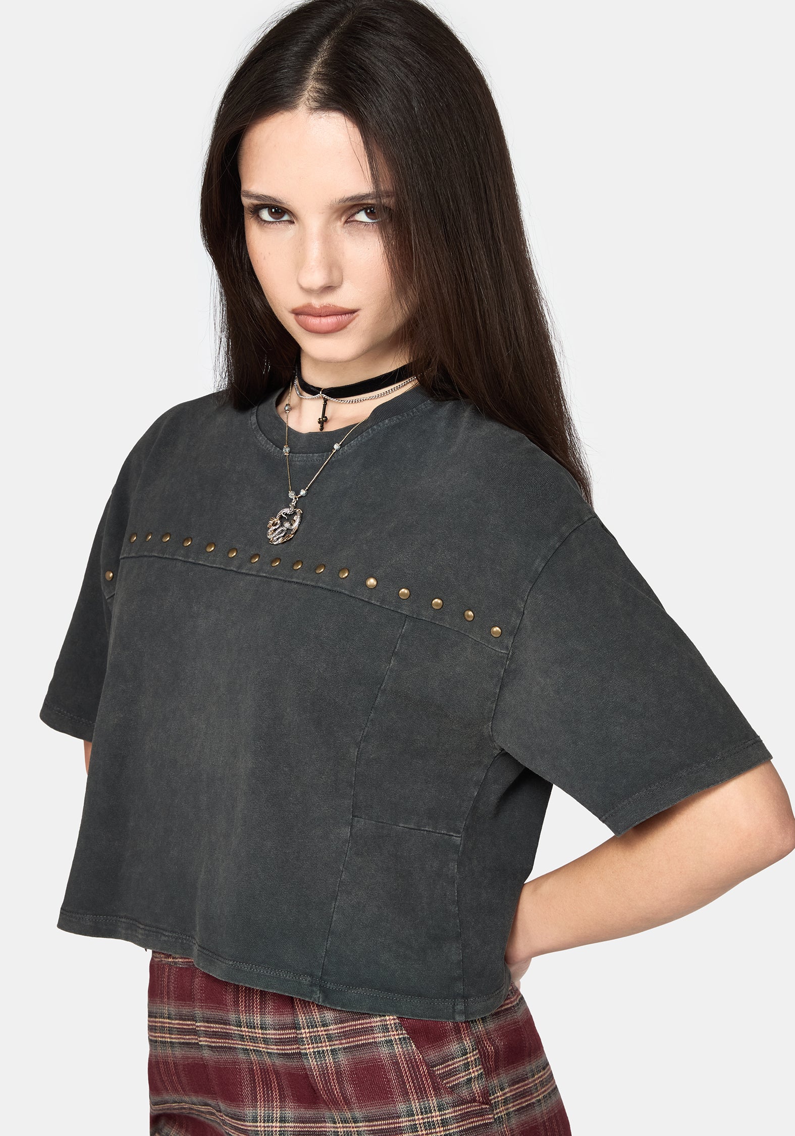 Jaydan Studded Crop Boxy T-Shirt