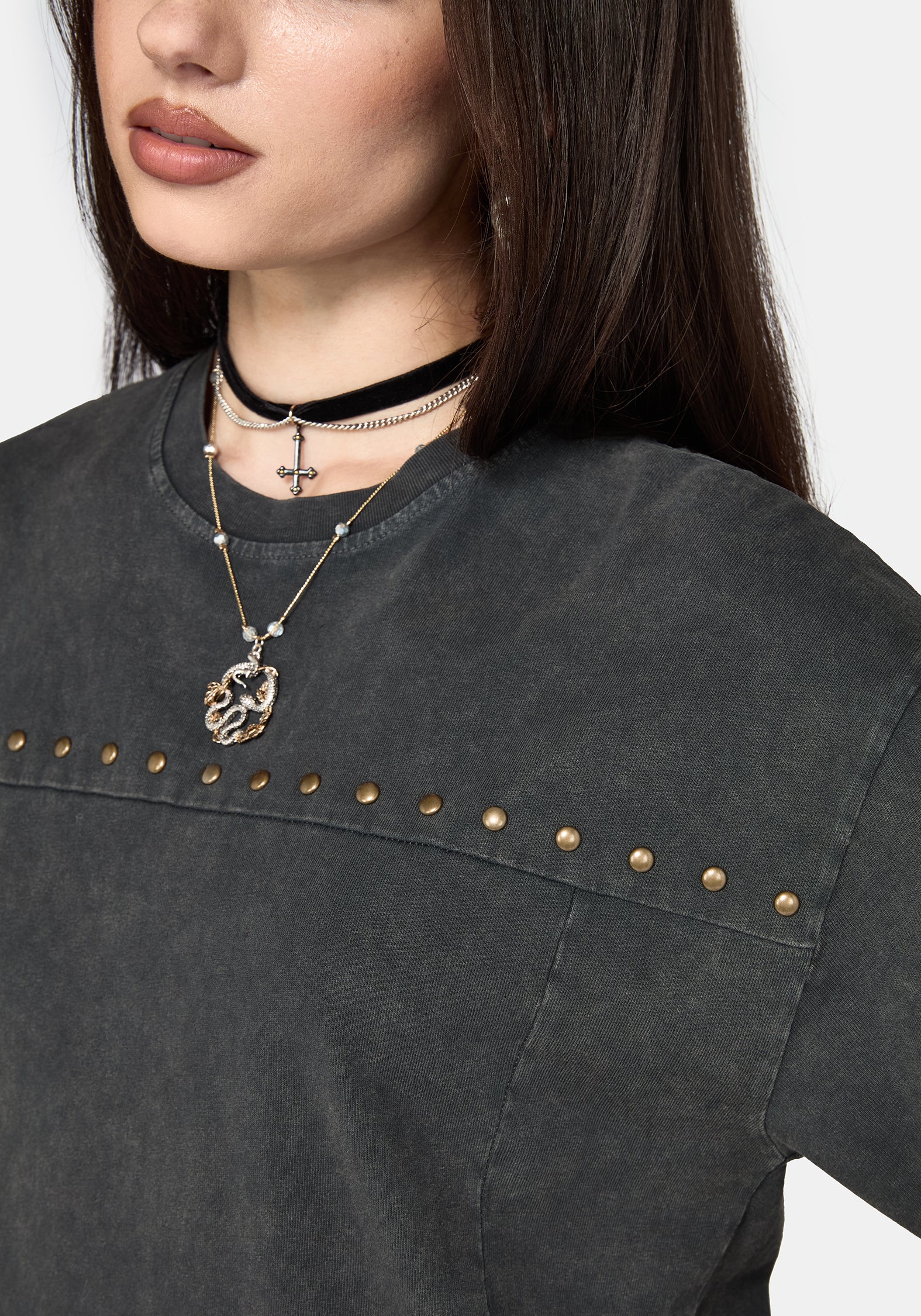 Jaydan Studded Crop Boxy T-Shirt