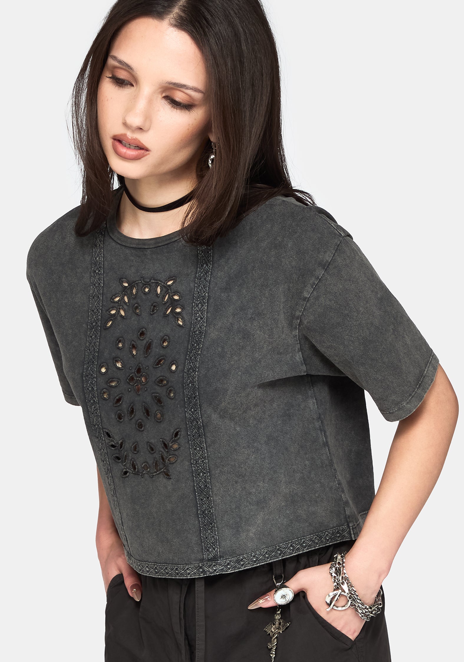 Morgan Cutwork Crop Boxy T-Shirt