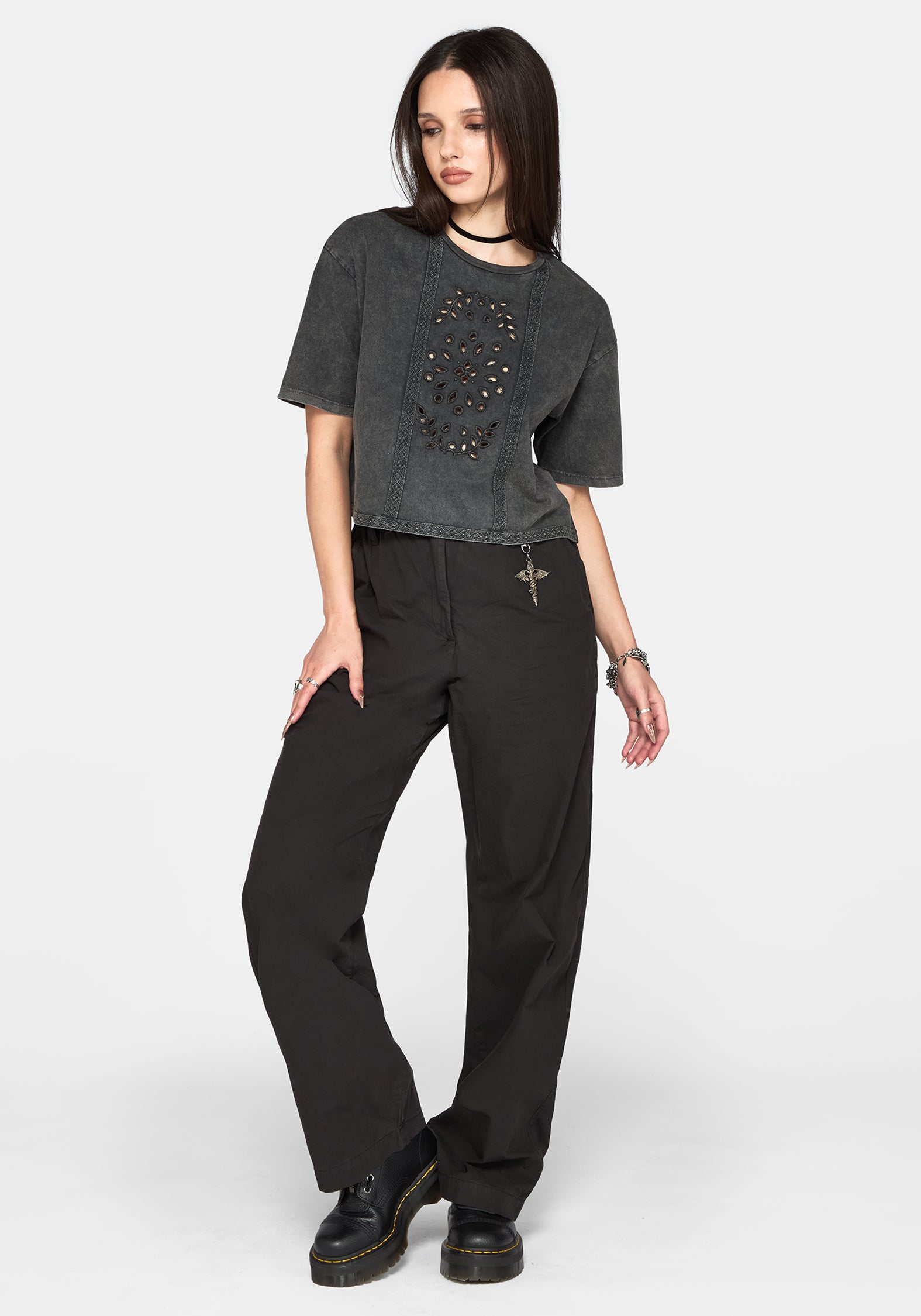Morgan Cutwork Crop Boxy T-Shirt