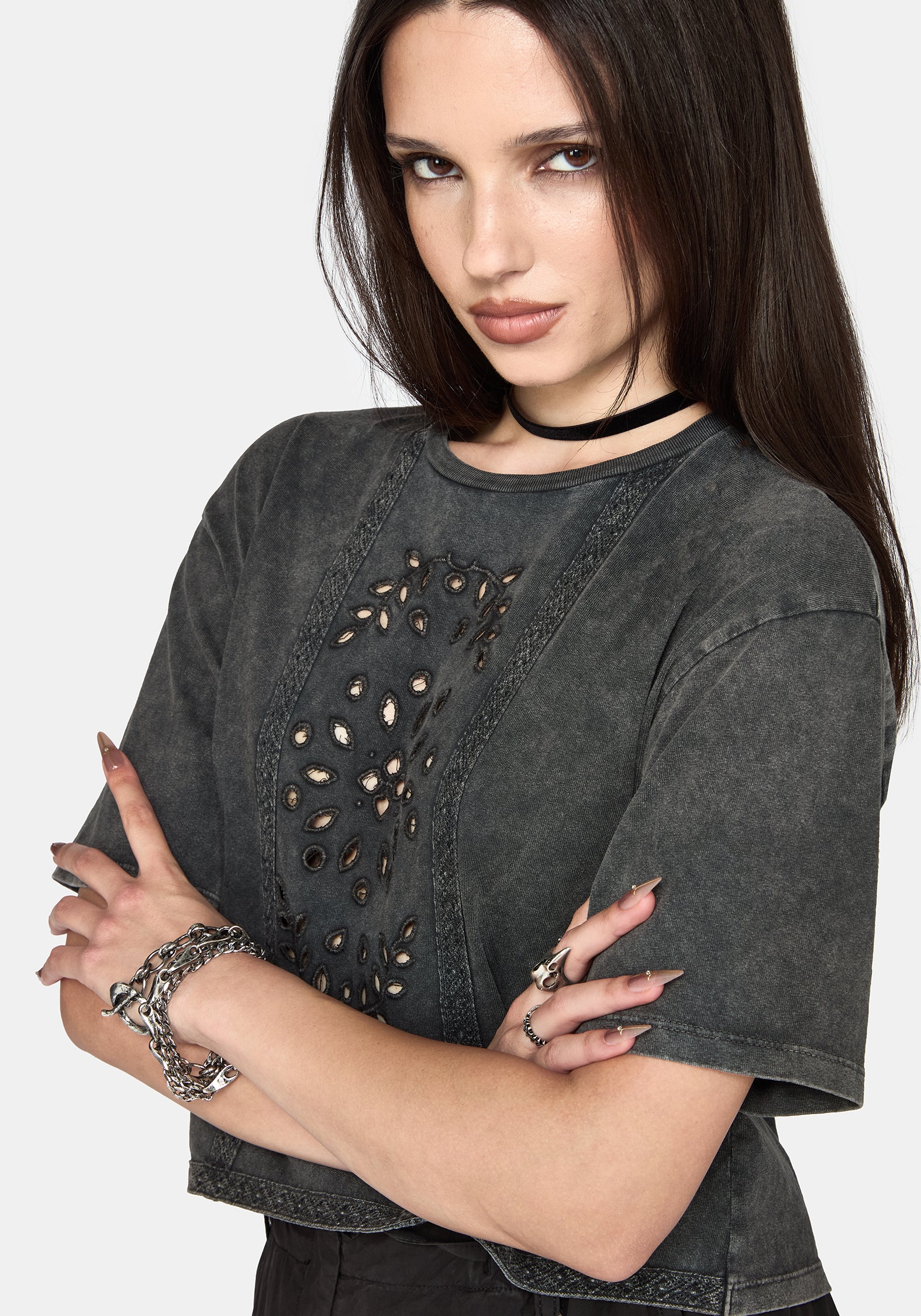 Morgan Cutwork Crop Boxy T-Shirt