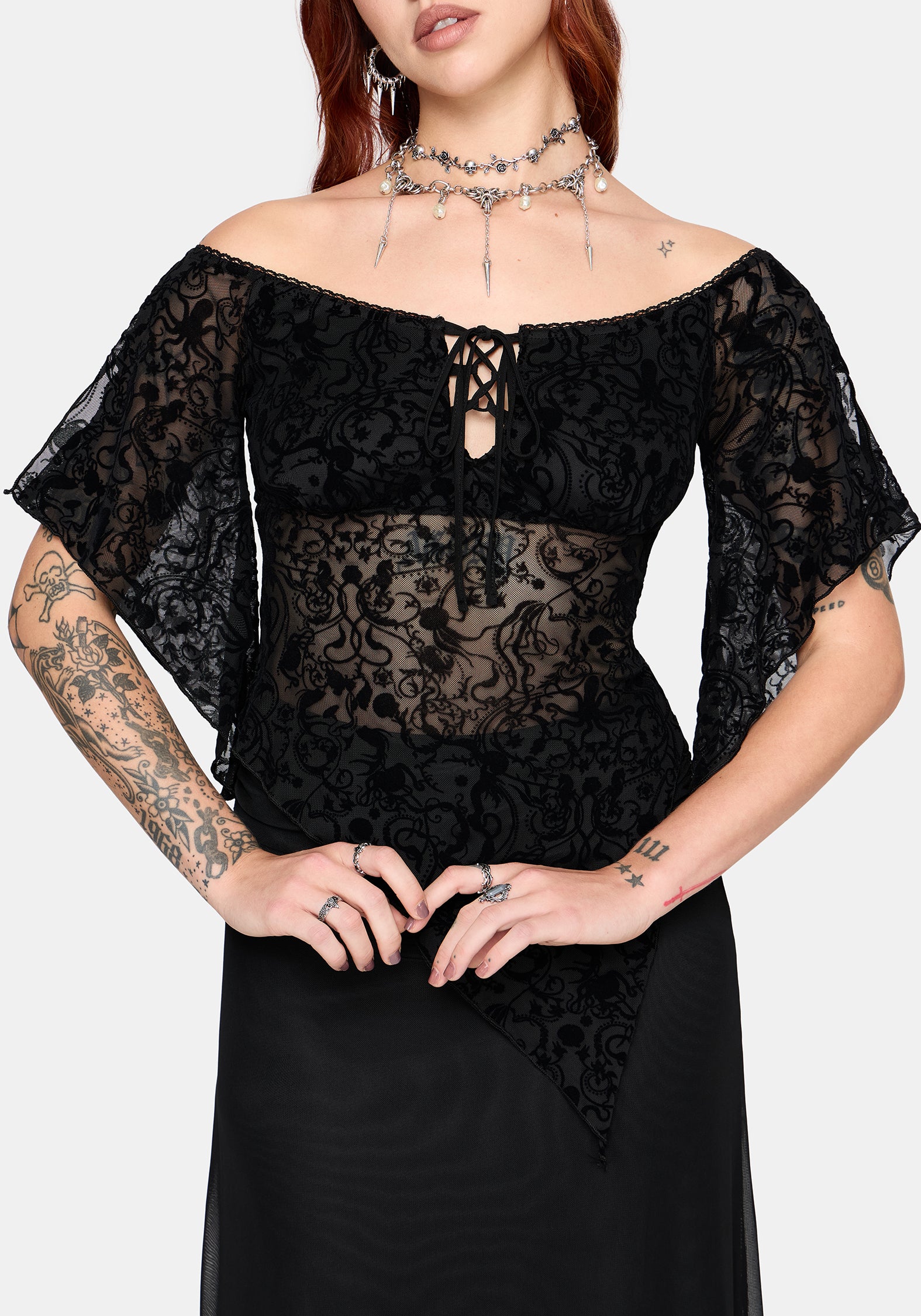Drakona Off The Shoulder Flocked Top