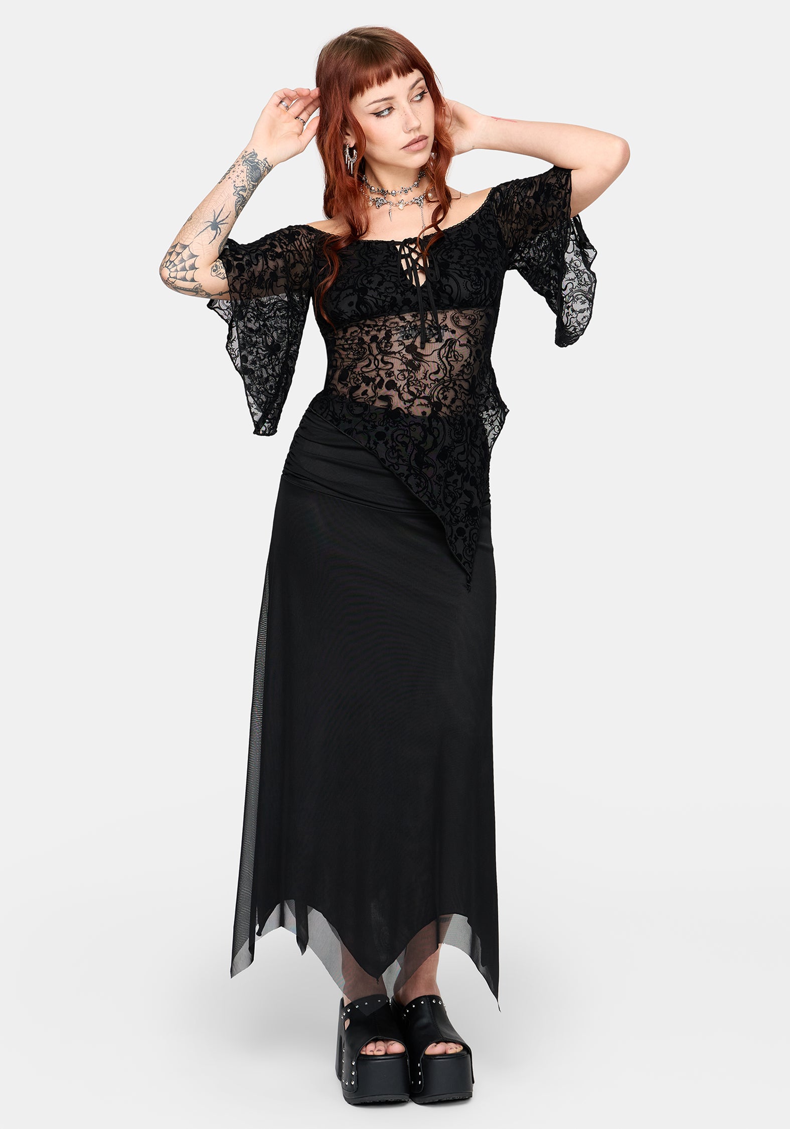 Drakona Off The Shoulder Flocked Top
