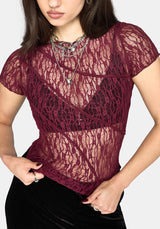 Suri Lace Kurzarm T-Shirt - Plum