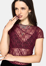 Suri Lace Kurzarm T-Shirt - Plum