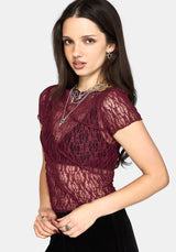 Suri Lace Kurzarm T-Shirt - Plum