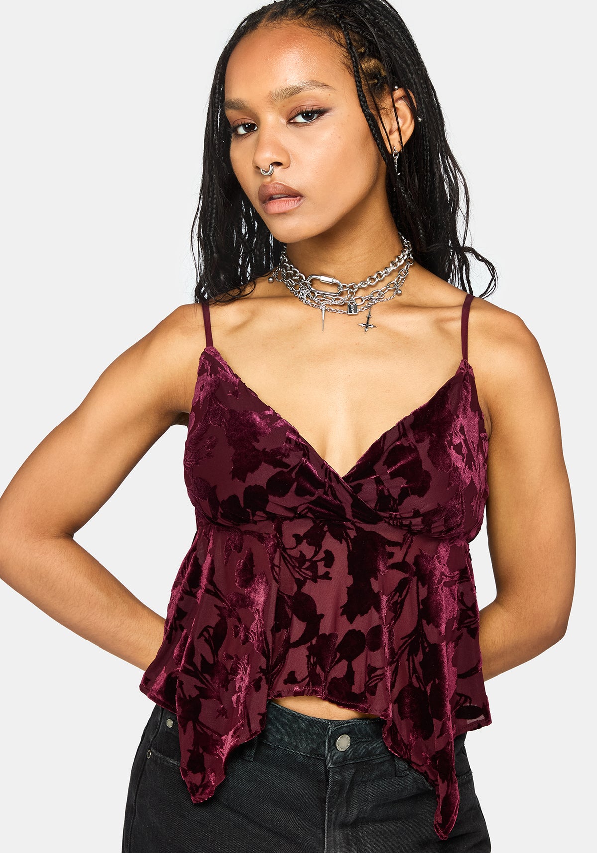 Sienna Hanky Hem Cami Top - Burgundy