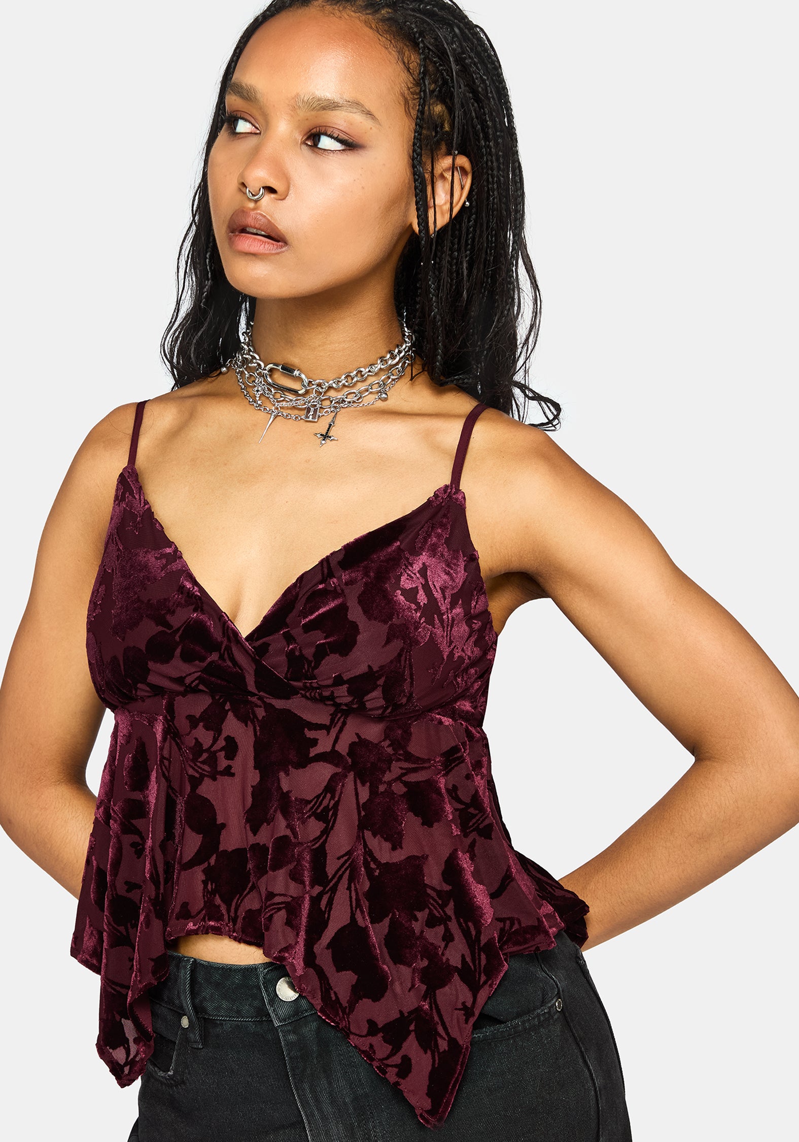 Sienna Hanky Hem Cami Top - Burgundy