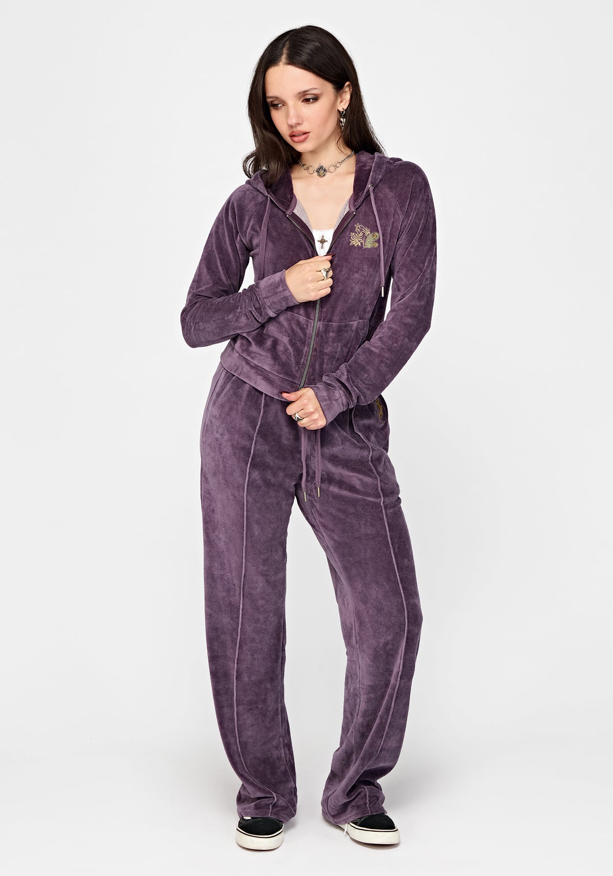Solara Phoenix Embroidered Zip Through Crop Hoodie