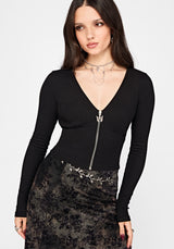 Allie Zip Up Gerippt Langarm Oberteil