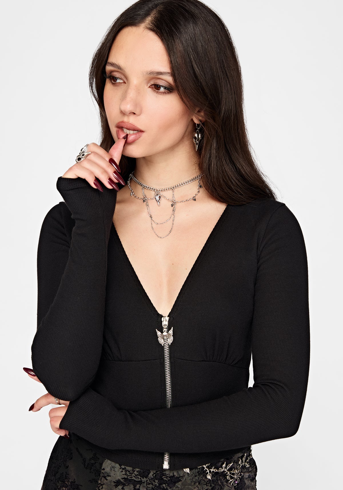 Allie Zip Up Gerippt Langarm Oberteil
