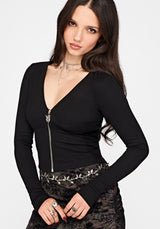 Allie Zip Up Gerippt Langarm Oberteil