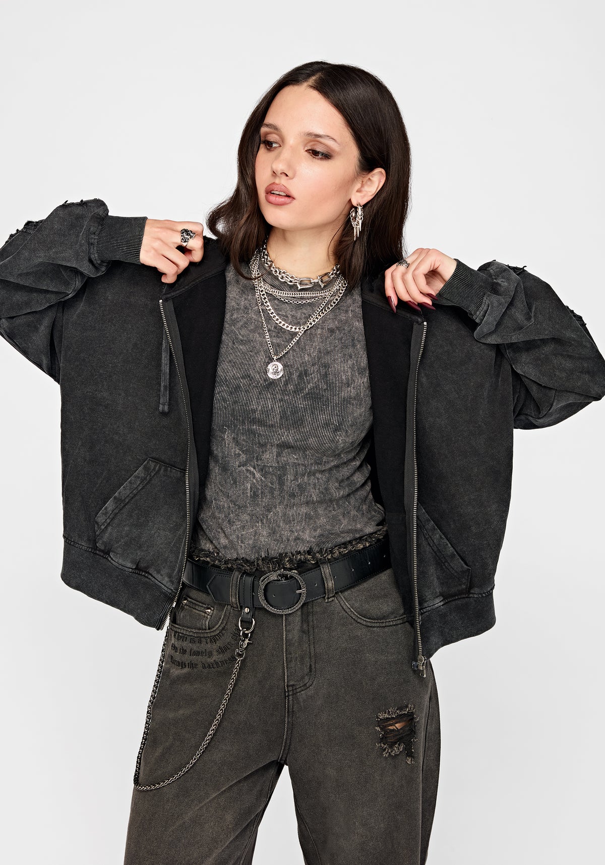 Noctis Applique Embroidered Zip Up Hoodie