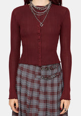 Lucera Pointelle Long Sleeve Cardigan - Red