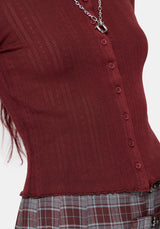 Lucera Pointelle Long Sleeve Cardigan - Red