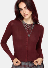 Lucera Pointelle Long Sleeve Cardigan - Red