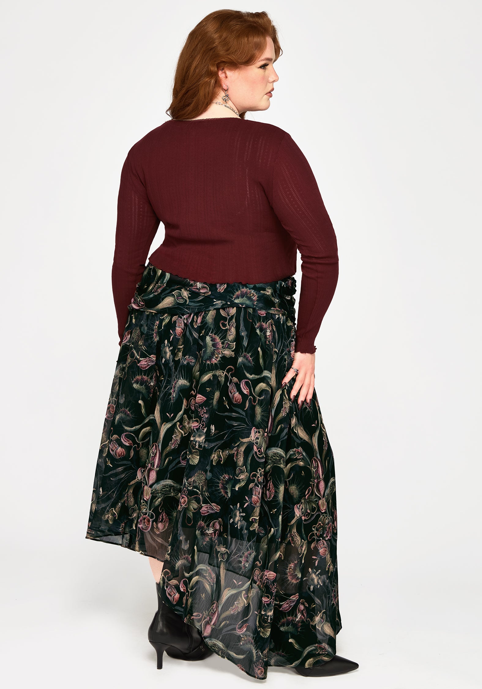 Lucera Pointelle Long Sleeve Cardigan - Red