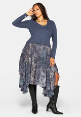 Lucera Long Sleeve Pointelle Scoop Neck Top - Blue