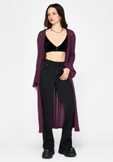 Xana Textured Tie Front Long Cardigan - Purple