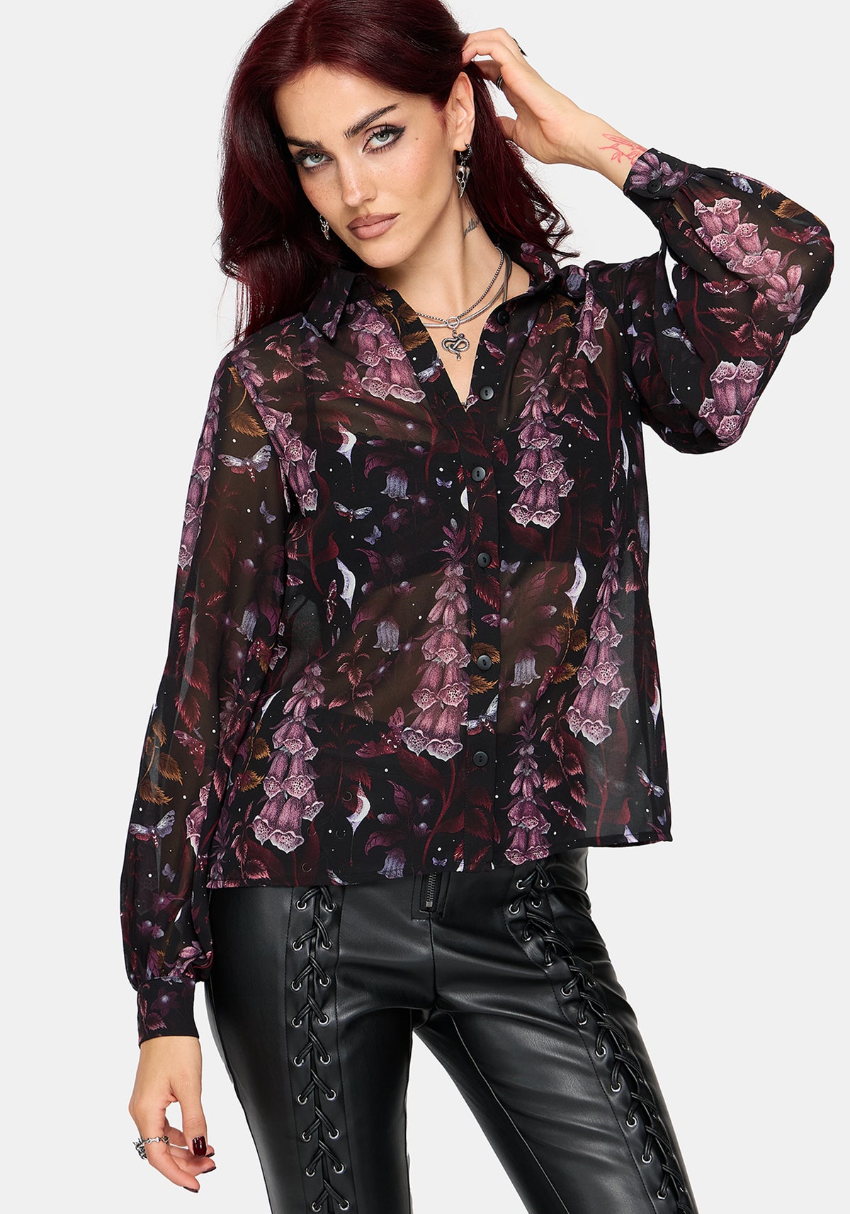 Foxglove Print Chiffon Shirt