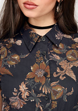Poison Eden Printed Short Sleeve Blouse - Midnight