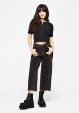 Faye Cotton-Blend Blumenmuster Bestickt Waffle Knopf Hoch Top