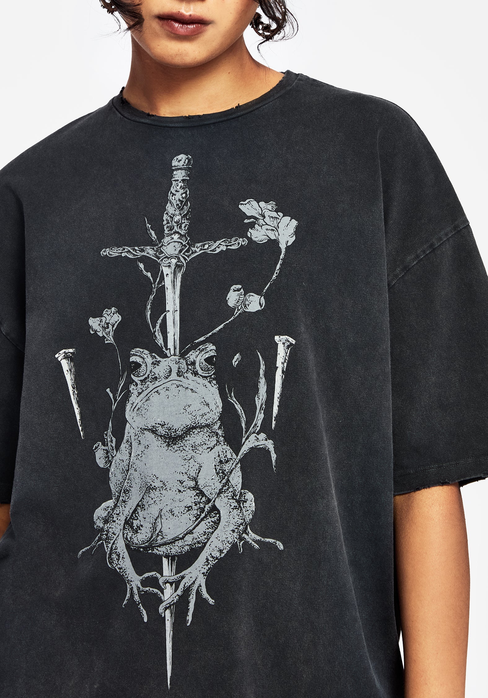 Anura Oversize Säure Waschen Frosch Grafik Druck T-Shirt