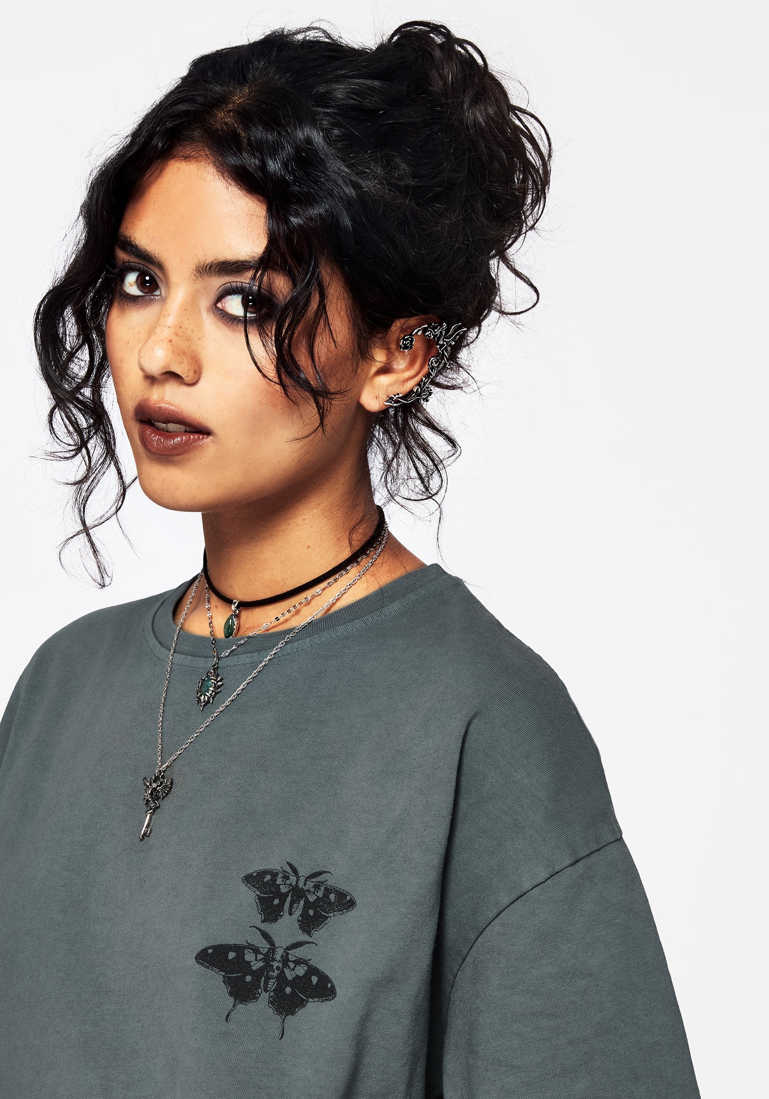 Artemisia Baumwolle Säure Waschen Motte Grafik T-Shirt Kleid