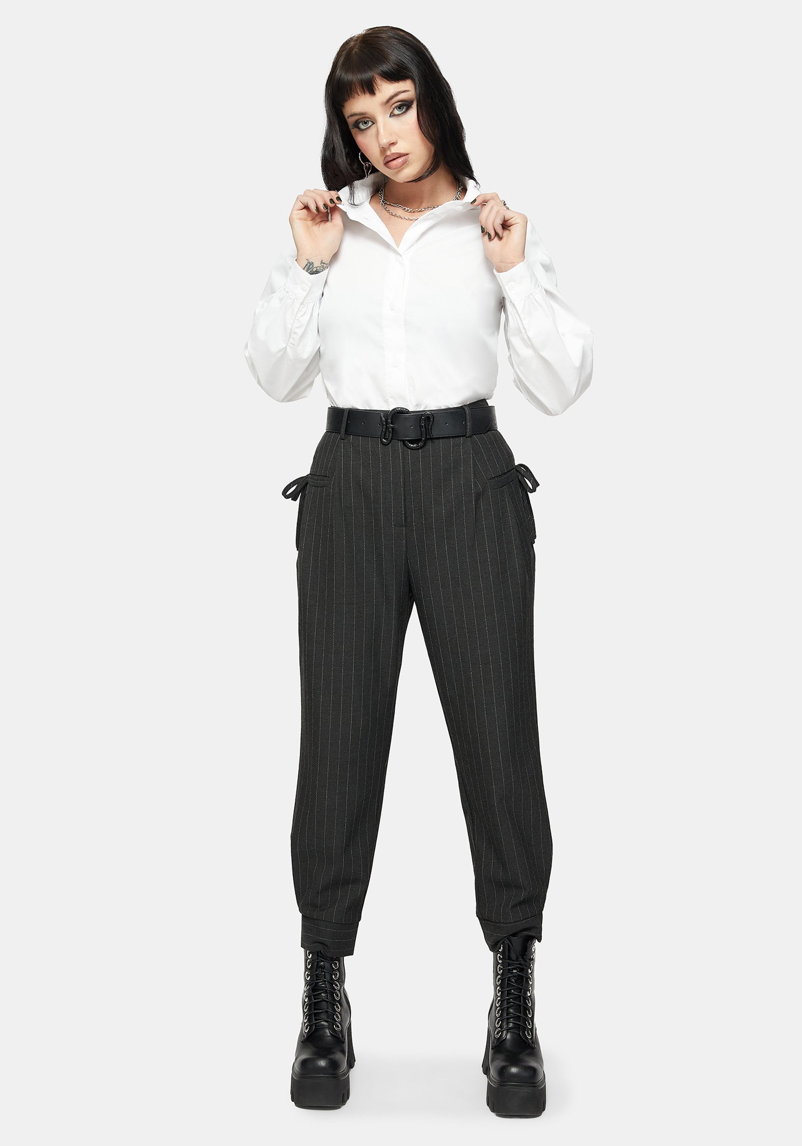 Sabrina Nadelstreifen Schleife Detail Hose