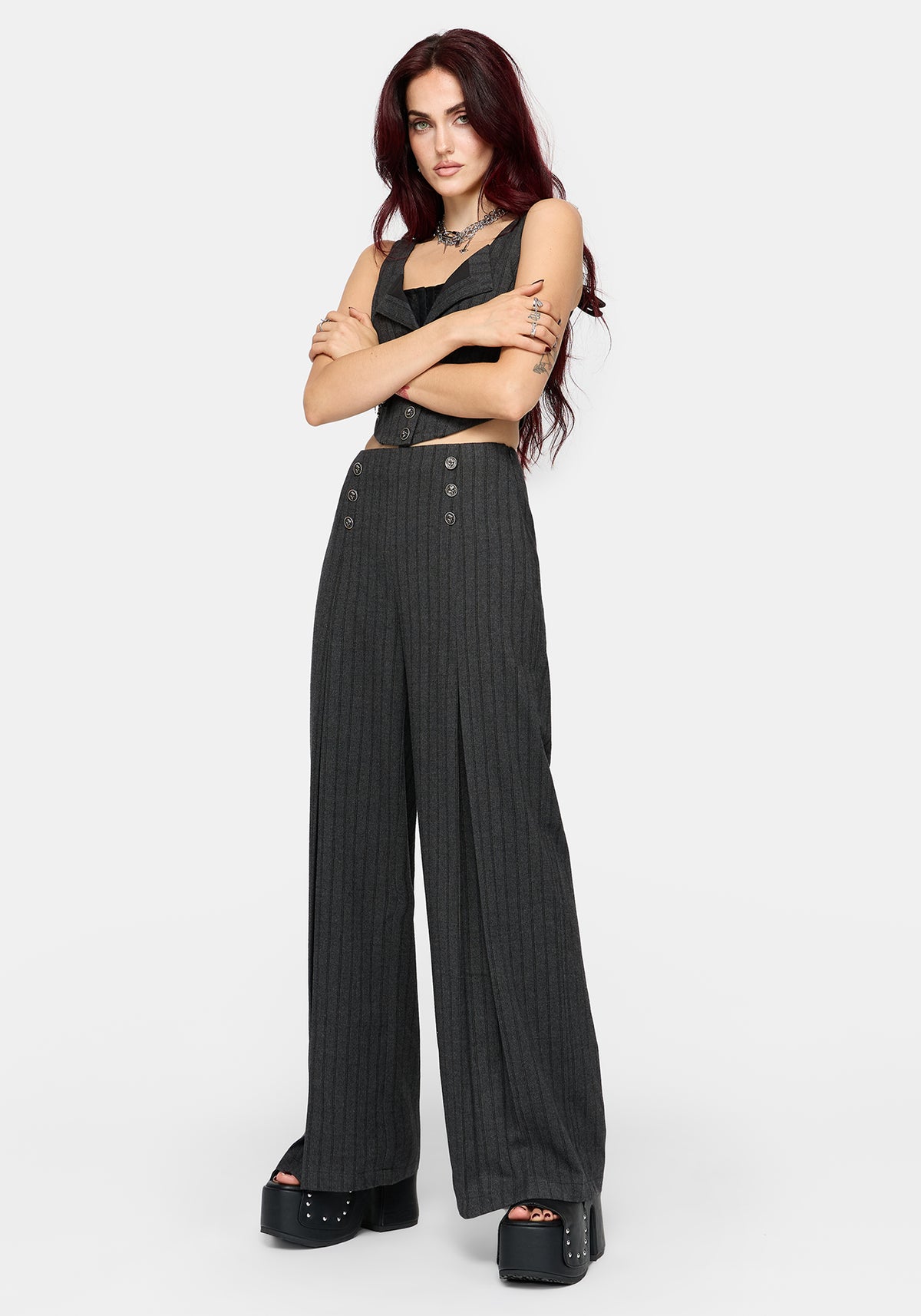 Blair Pinstripe High Waist Tailored Trouser