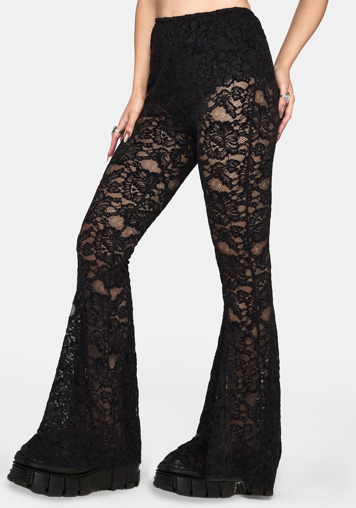 Amina Beflockt Lace Ausgestellt Hose