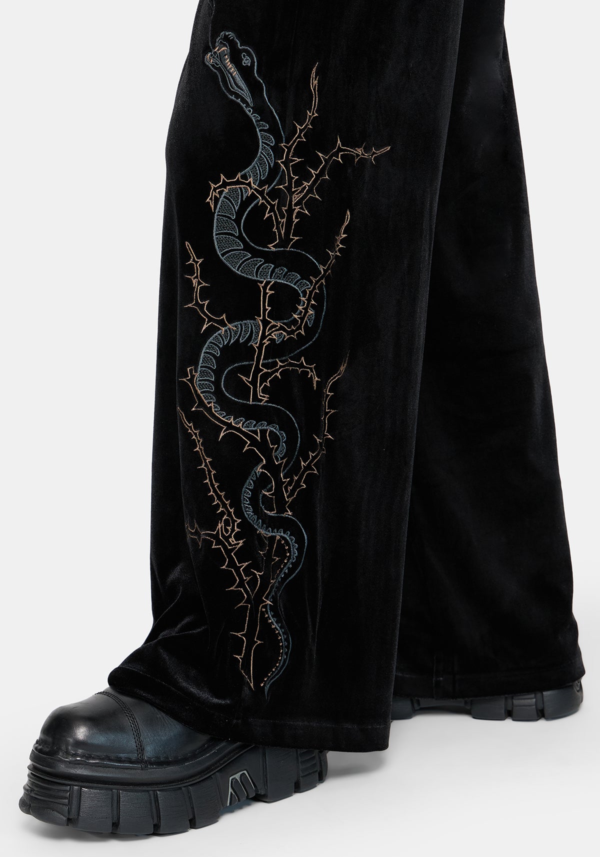 Tigris Embroidered Velour Wide Leg Trouser