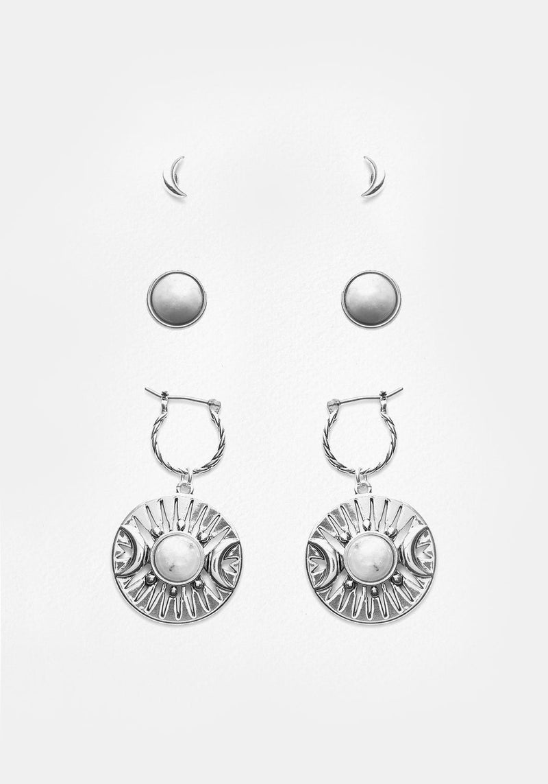Goddess Triple Mond Moonstone Ear Niete