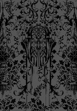 Thorned Flocked Chiffon Castle Print Frill Neck Maxi Dress