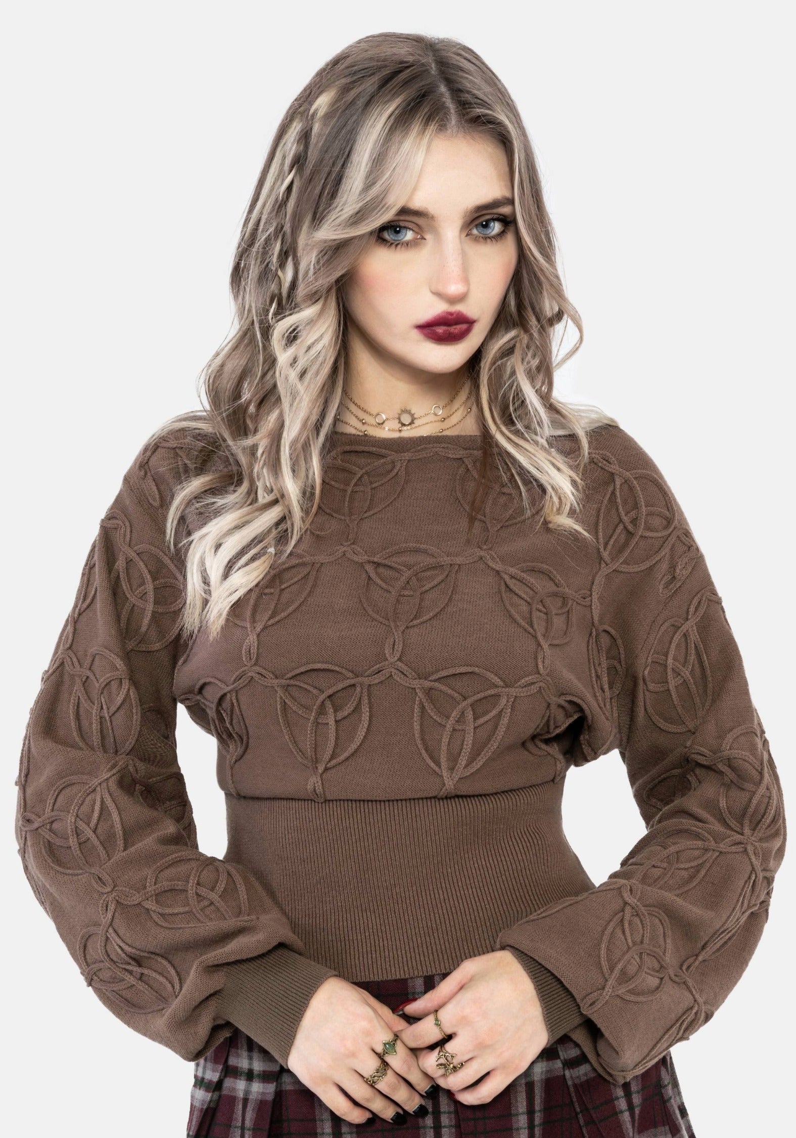 Covet Baumwollmischung Hexen Knot Zopf Gestrickt Pullover